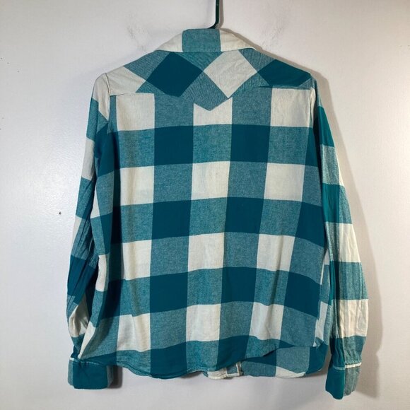 Girls Wrangler Wrancher Buffalo Check Flannel Snap Shirt Green White XL - Picture 2 of 6